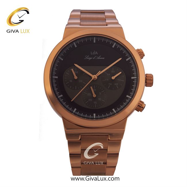 ساعت مچی اورجینال مردانه LdA سه موتوره فول تایم رزگلد | رزگلد| مشکی| کد رفرنس 2383